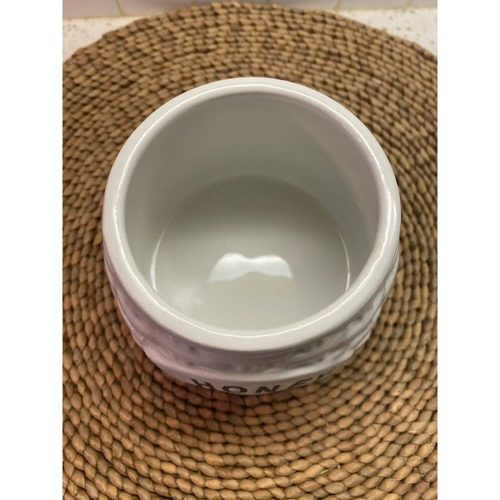 Market Finds White Ceramic Honey Pot w/ Lid & Dipper, 7.5 oz Farmhouse